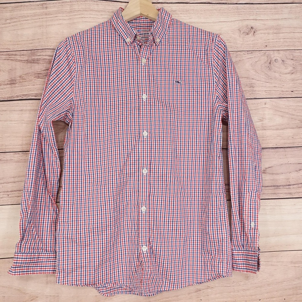 Vineyard Vines Shirt Boys Youth L 16 Button Up On-The-Go Performance Brrr